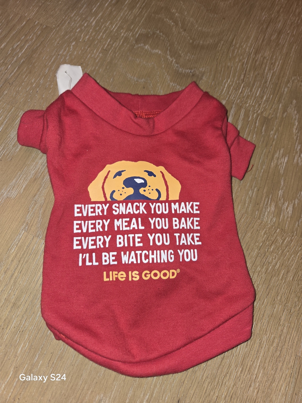 Life Is Good Red Dog Tee with Yellow Graphic